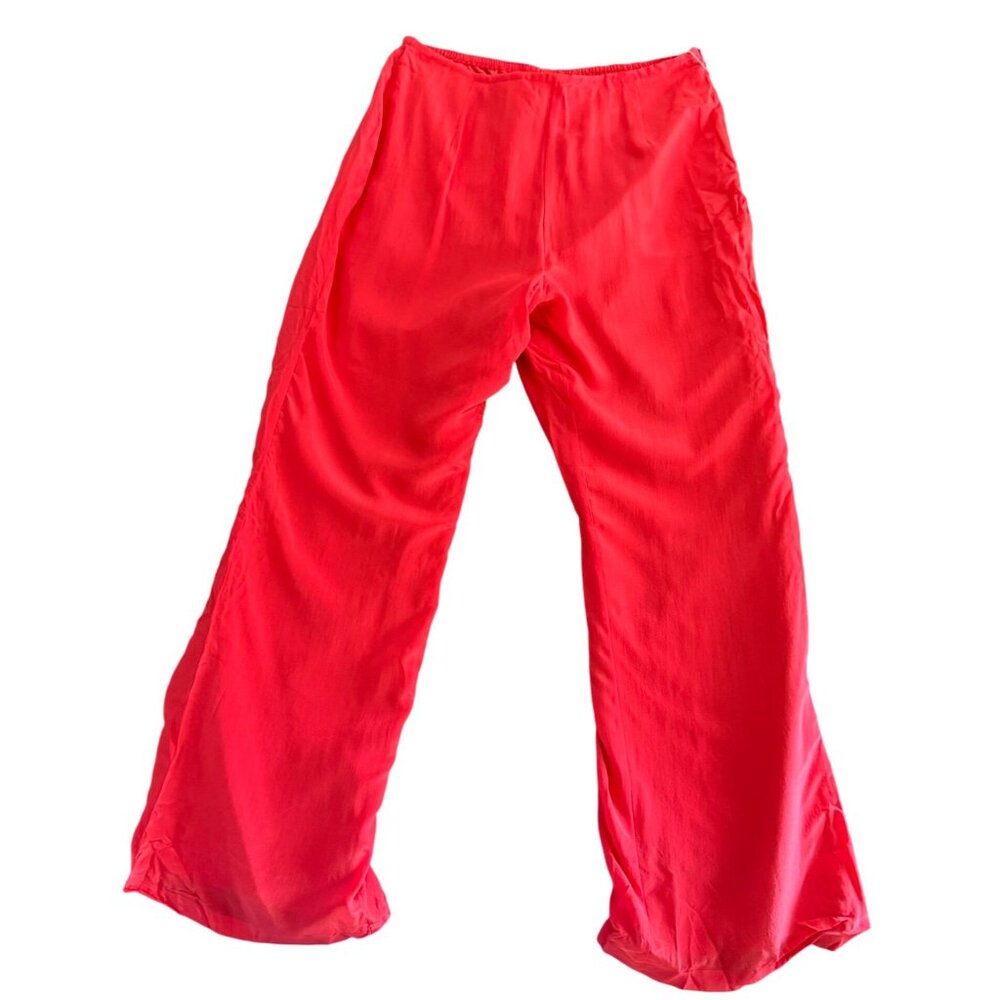 NWT Diane Gilman 100% Silk Wide Leg Lounge Pants Women's Medium Casualchic Red